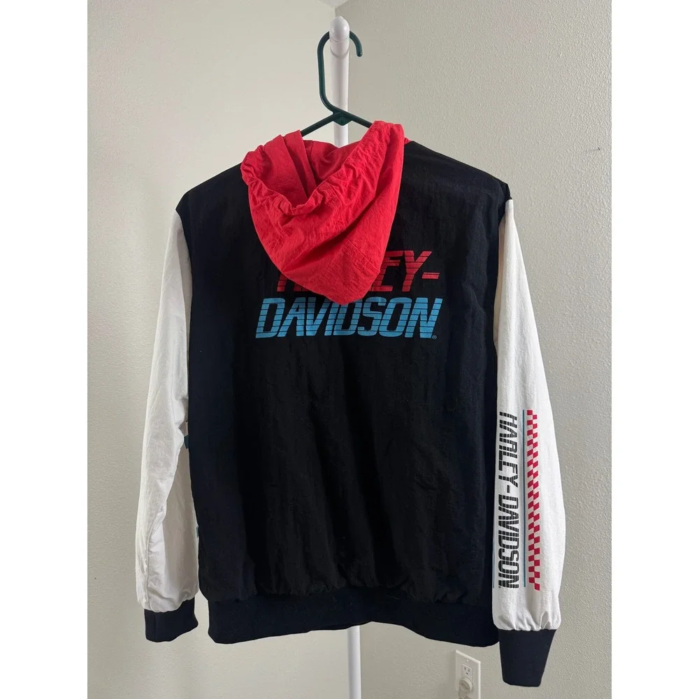 Harley-Davidson Mens Colorblock Anorak Windbreaker Jacket Red Black White Size M